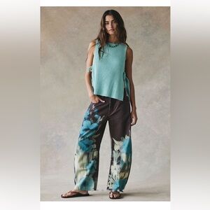 Free People We The Free Good Luck Printed Barrel Jeans Washed Floral